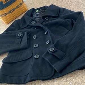 Vintage Guess Black Wool Blend Pea Style Coat Double Breasted (Missing Button) L